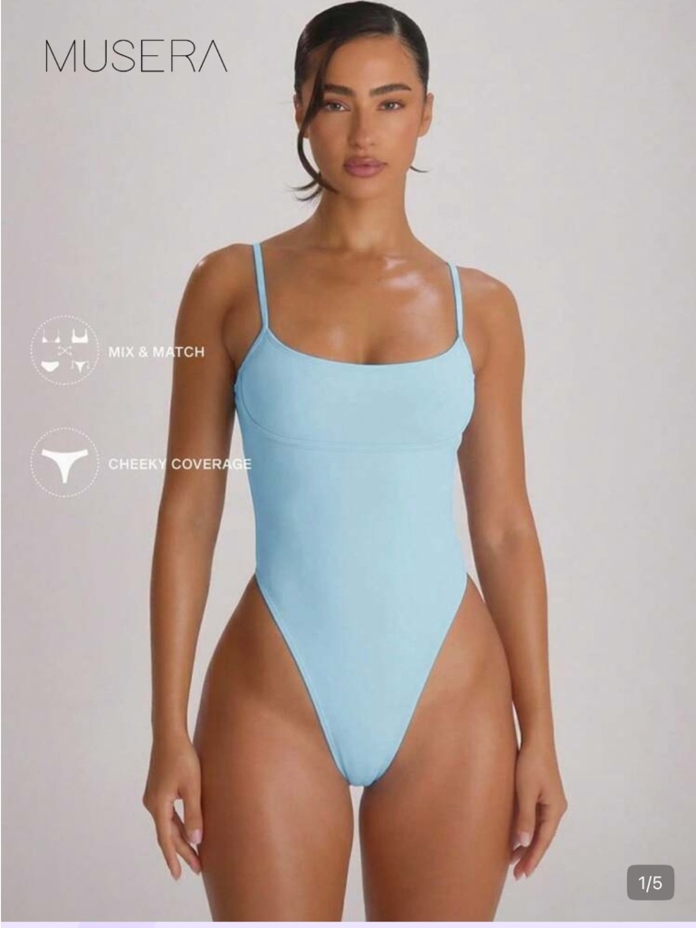 Muse Light Blue High-Cut One-Piece Swimsuit
